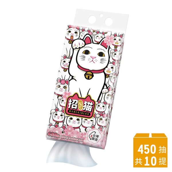 .東京豪德寺招き猫三層提掛式底部抽衛生紙450張10提/箱(三層厚實立體壓花)：圖片 2